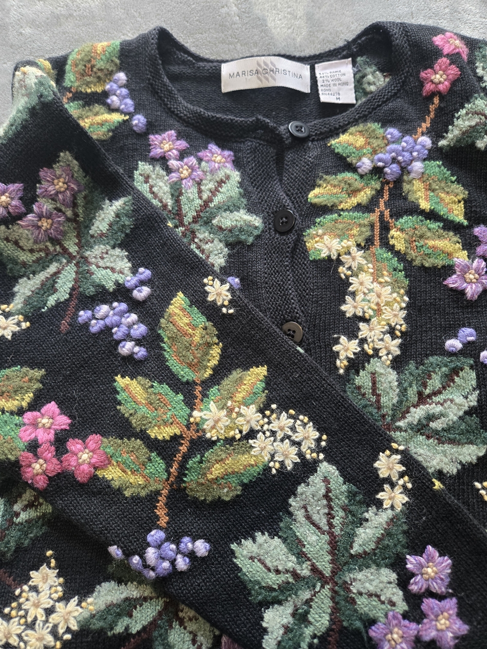 Marisa Christina Vintage Black Embroidered Floral Cardigan Purple & Green - Picture 5 of 10